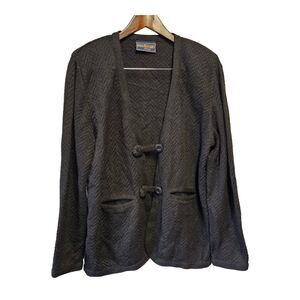 Vintage ANDES CRAFT‎ Baby Alpaca Silk Cardigan Black Shoulder Pads